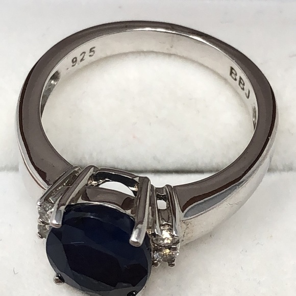 Blue Sapphire Ring Size 7 925 Sterling Silver Secondary Stones Zircons - Picture 11 of 13